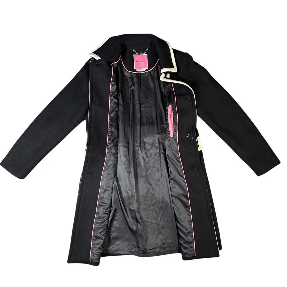 Kate Spade Wool Walker Overcoat Womens‎ Medium 6-8 Framed Aline Black Cream